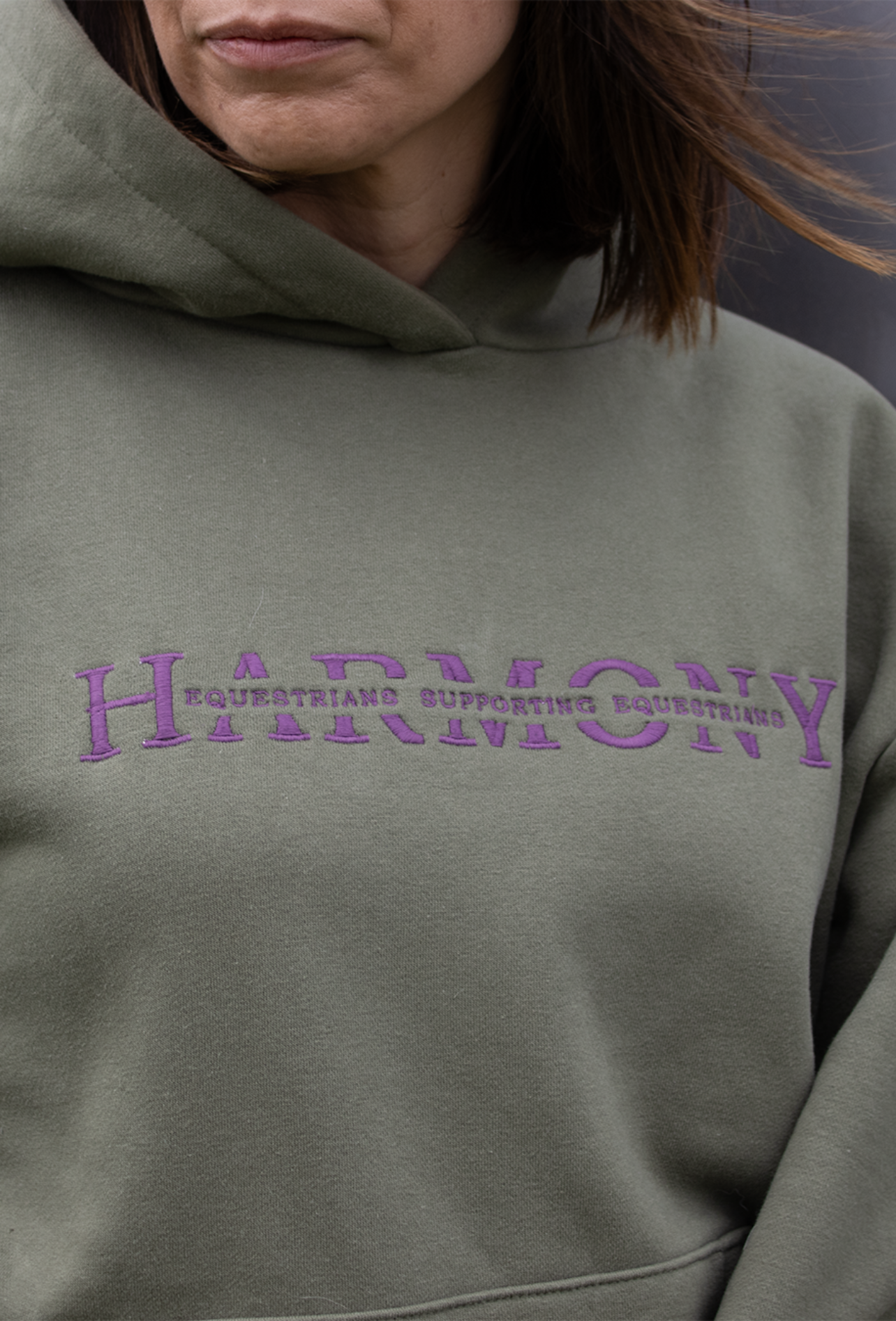 Equestrians Supporting Equestrians Hoodie – Green with Purple Embroidery