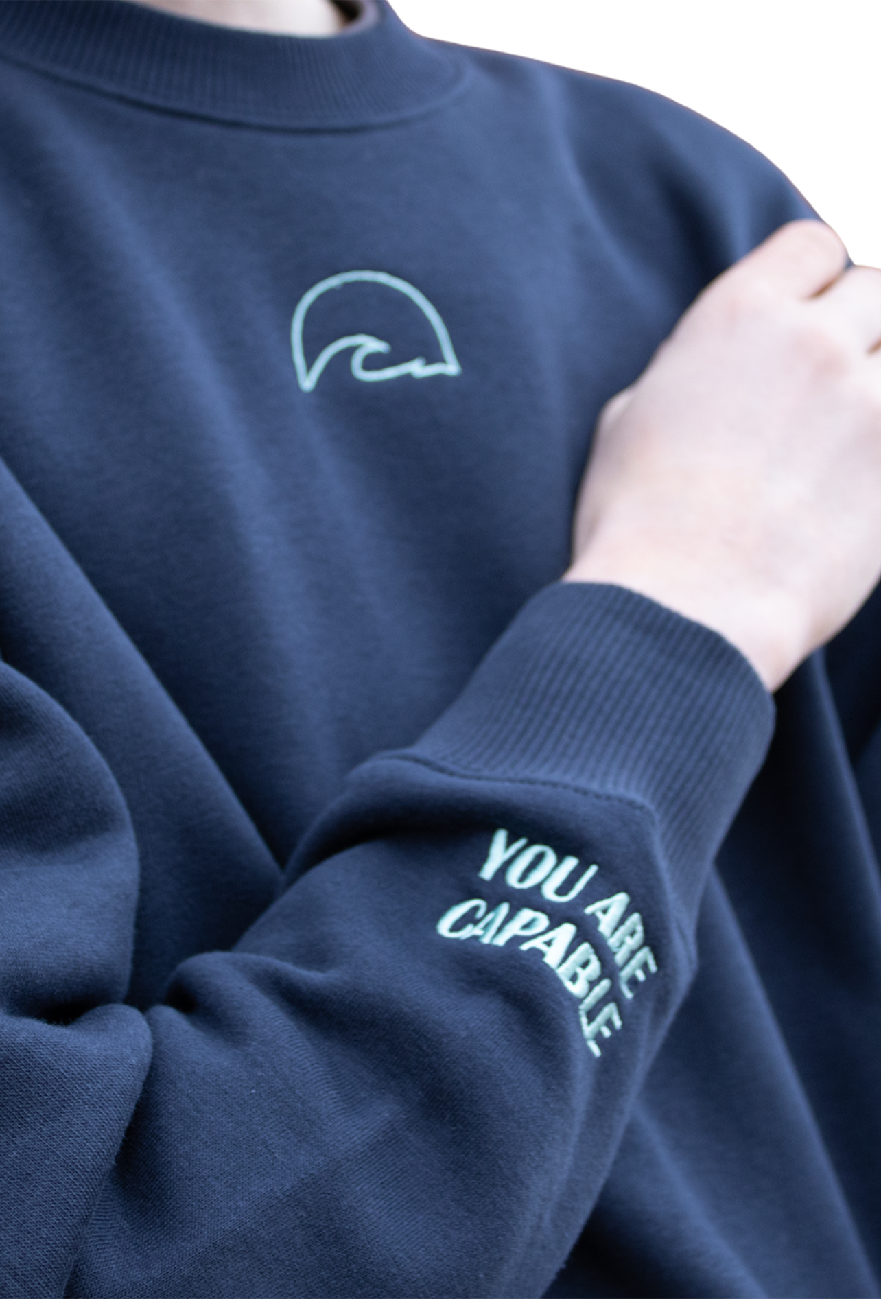 You Are Capable” Sweatshirt – Navy with Mint Embroidery