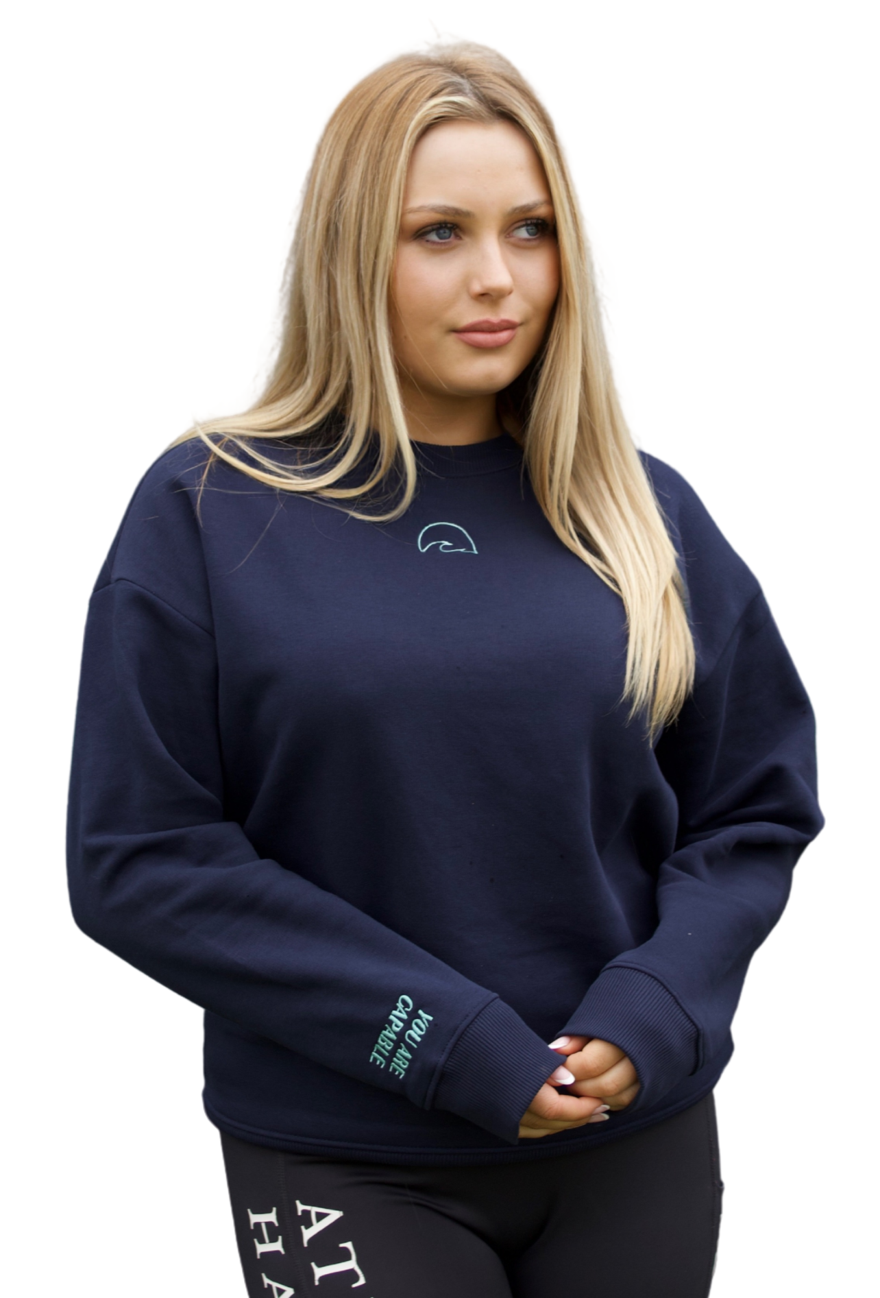 You Are Capable” Sweatshirt – Navy with Mint Embroidery