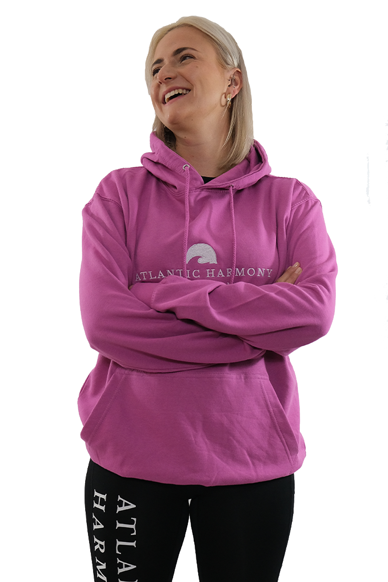 Pinky Purple equestrian riding hoodie modelled by blonde haired girl