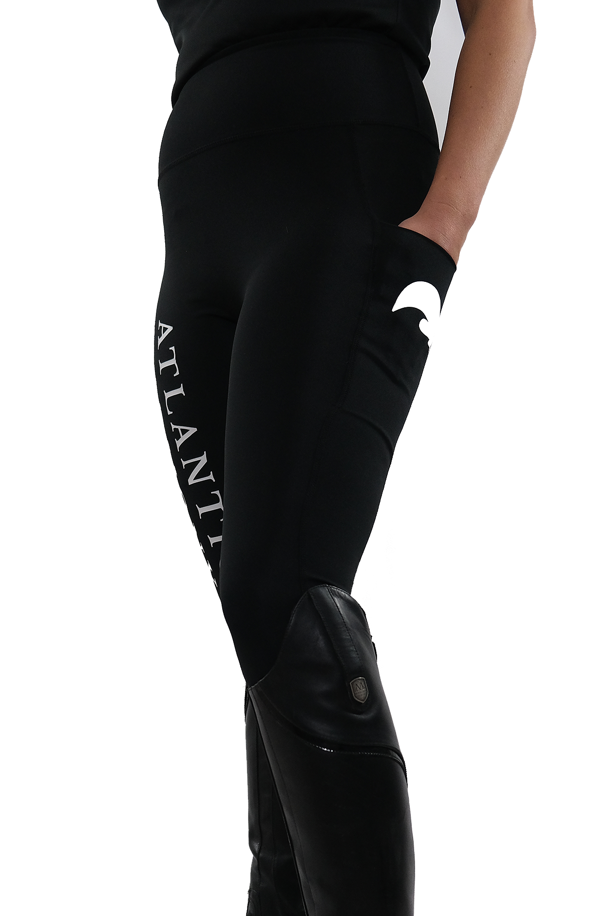 High waisted stretchy equestrian riding leggings with a phone pocket in black