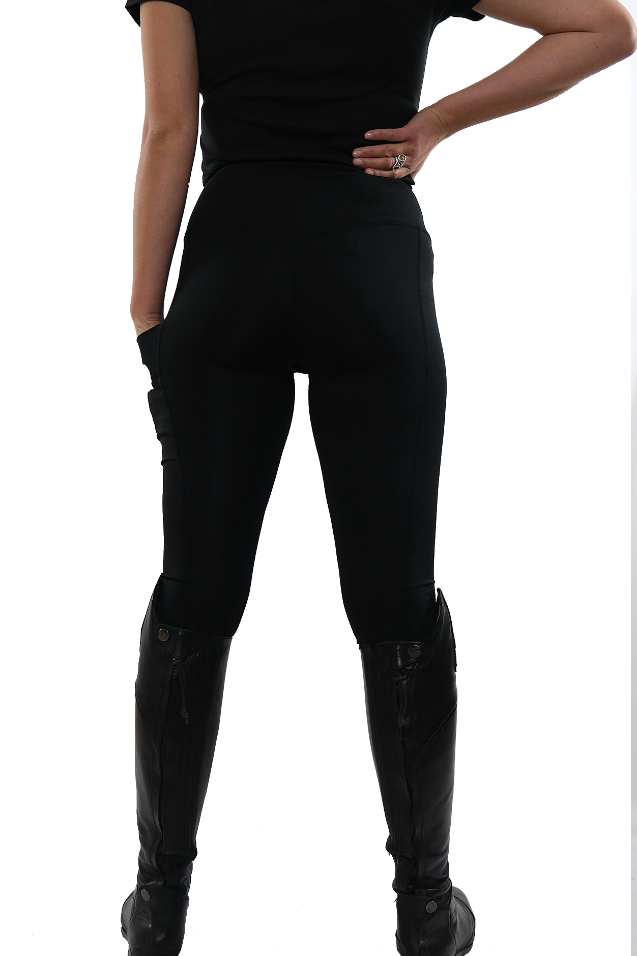 High waisted stretchy equestrian riding leggings with a phone pocket in black