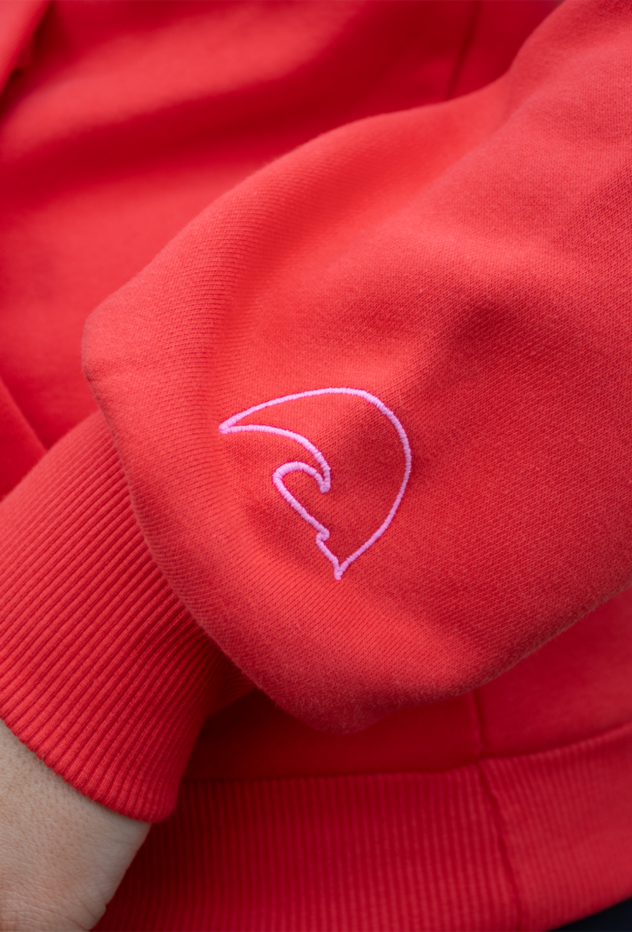 Equestrians Supporting Equestrians Hoodie – Red with Baby Pink Embroidery