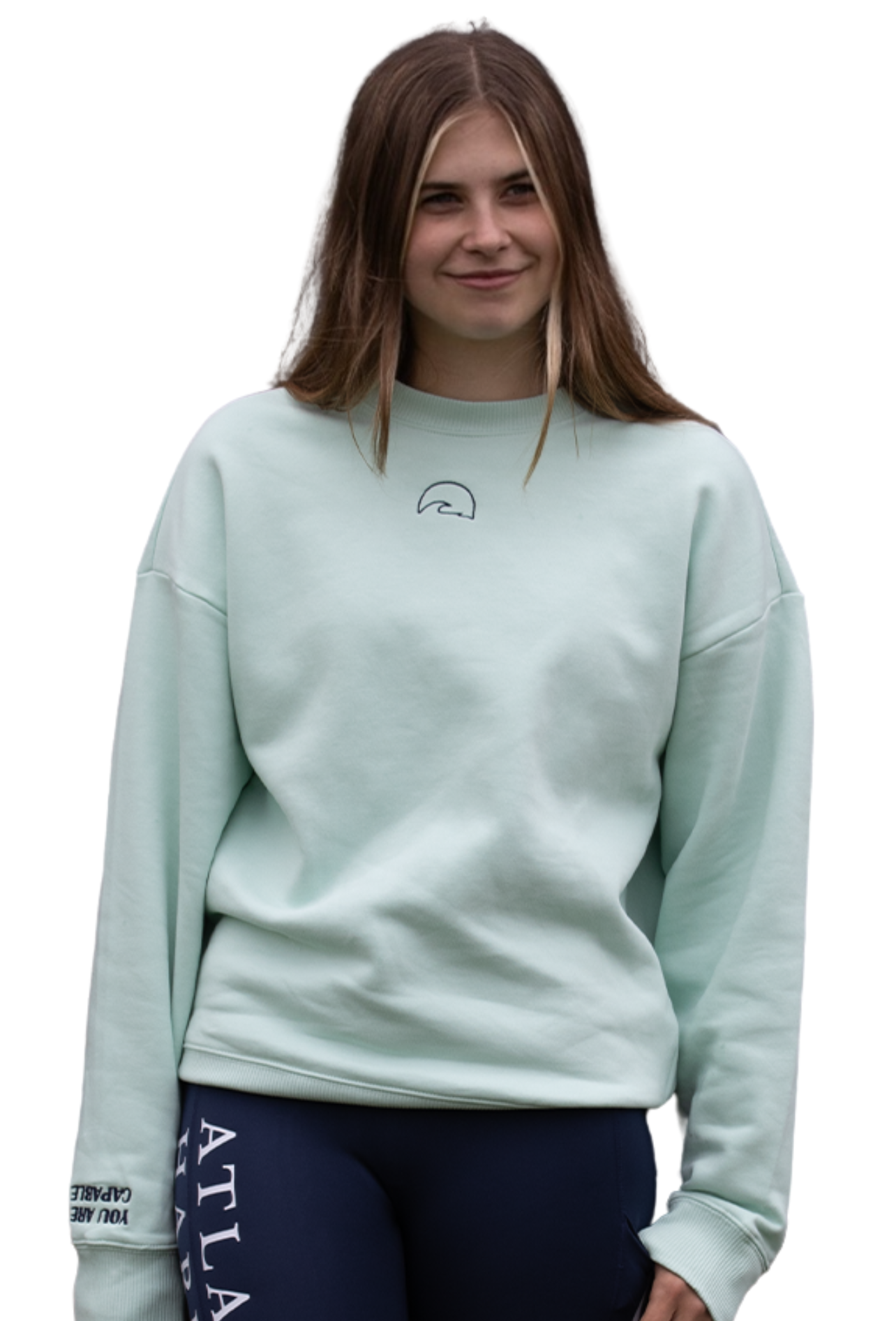 You Are Capable” Sweatshirt – Mint with Navy Embroidery