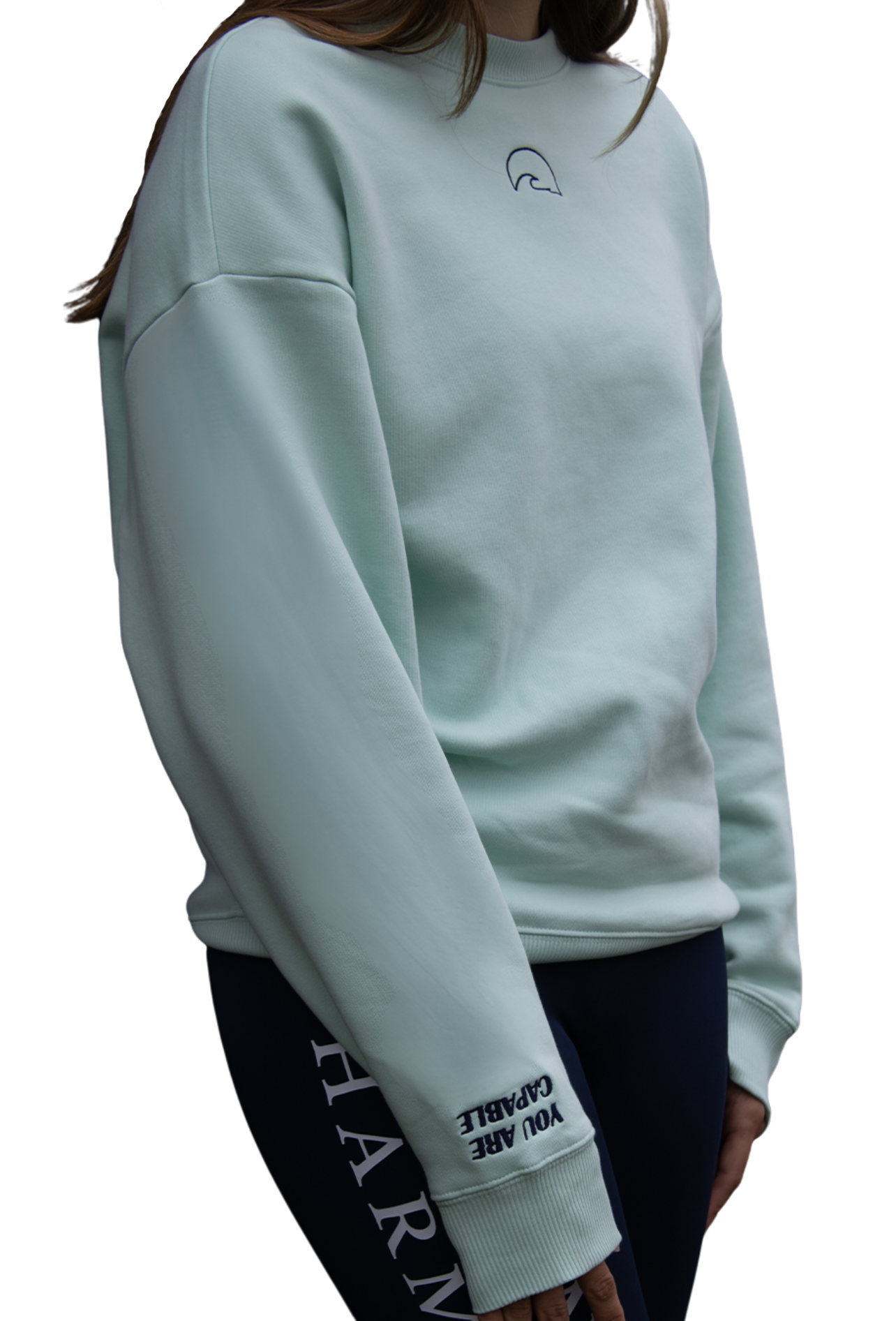 You Are Capable” Sweatshirt – Mint with Navy Embroidery