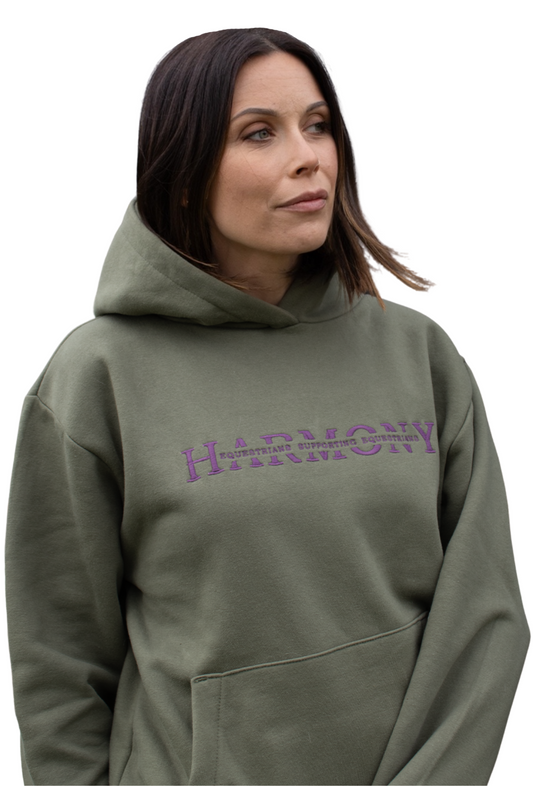 Equestrians Supporting Equestrians Hoodie – Green with Purple Embroidery