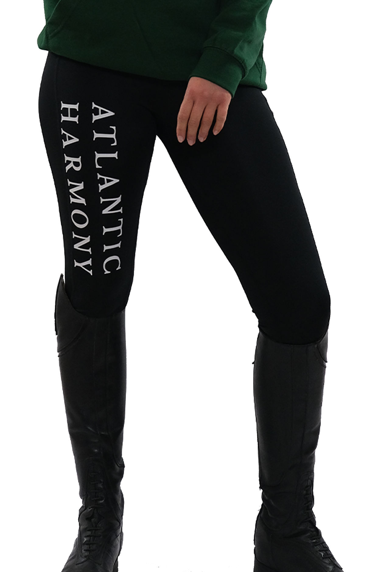 High waisted stretchy equestrian riding leggings with a phone pocket in black 